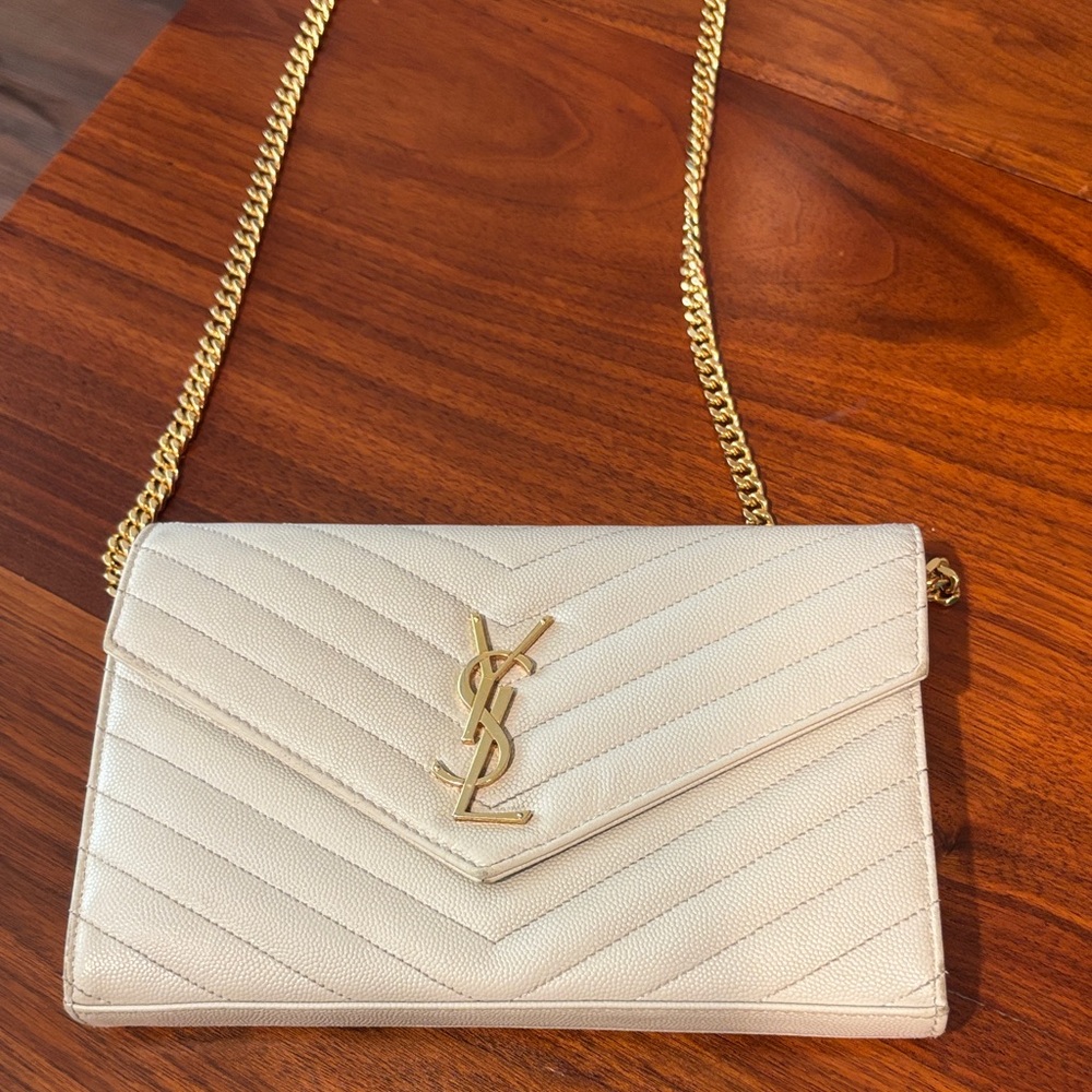 Yves Saint Laurent Cream Chevron Crossbody Bag